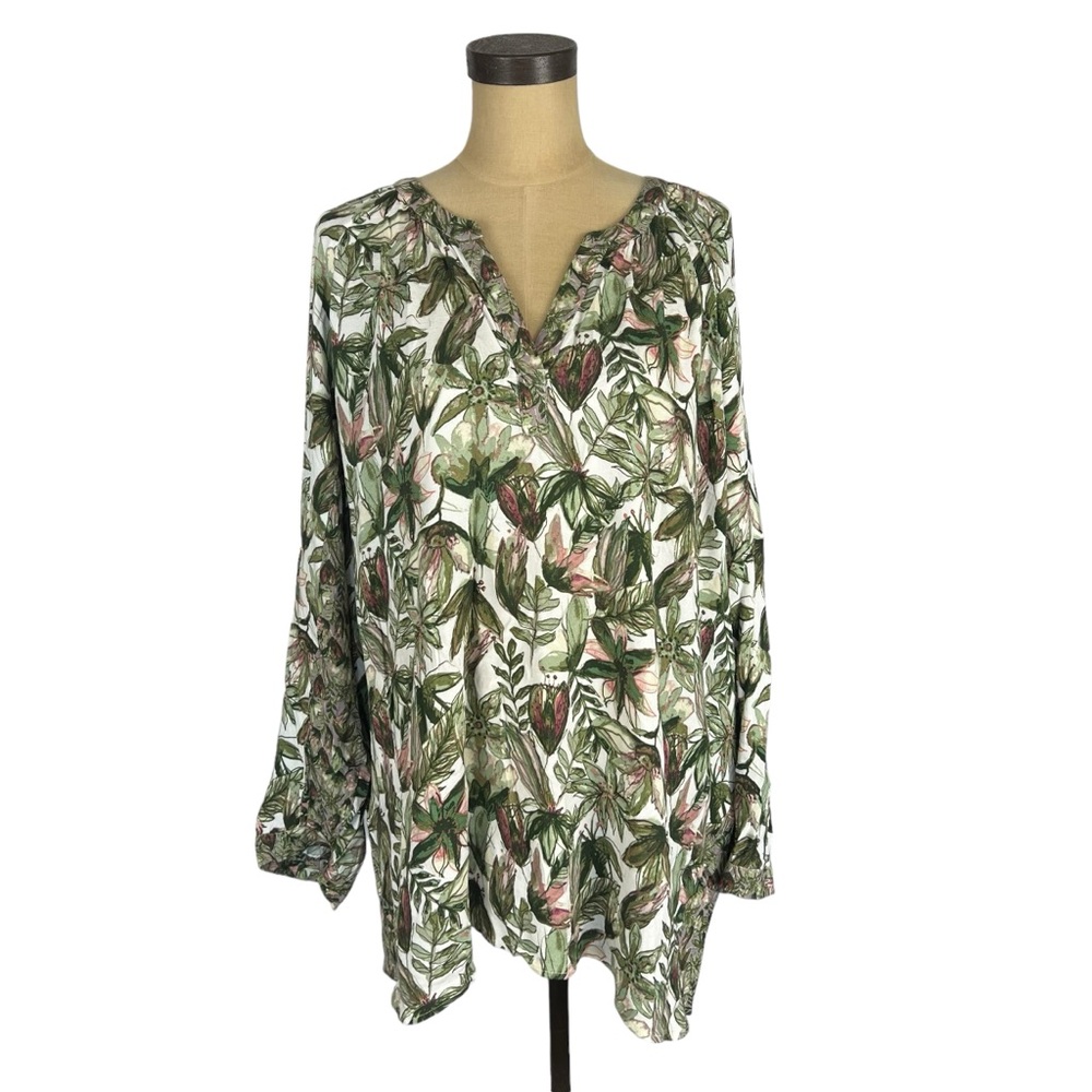 Ulla Popken‎ botanical multicolored print long sleeve tunic top SZ 28